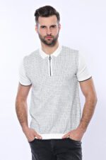 Light-Grey-Plaid-Zippered-Knitted-Polo-T-Shirt-Wessi-2