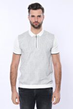 Light-Grey-Plaid-Zippered-Knitted-Polo-T-Shirt-Wessi-3