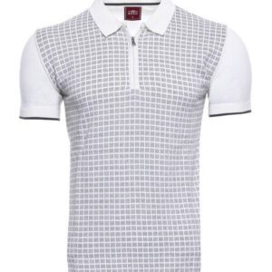Light Grey Plaid Zippered Knitted Polo T-Shirt | Wessi