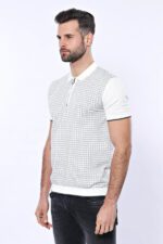 Light-Grey-Plaid-Zippered-Knitted-Polo-T-Shirt-Wessi-4