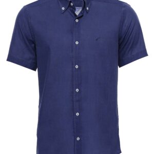 Linen Blend Short Sleeves Navy Blue Men Shirt - Wessi