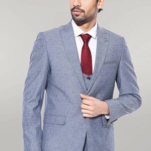 Linen Touch Blue Men's 3 Piece Suit - Wessi
