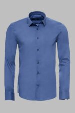 Long Sleeve Slim-Fit Navy Blue Men Shirt
