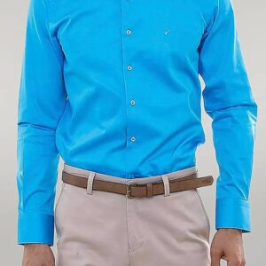 Long Sleeves Cotton Satin Slim Fit Turquoise Men Shirt - Wessi