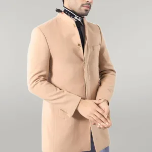 Mandarin Collar Beige Men's Long Men's Coat | Wessi