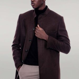 Mandarin Collar Brown Cachet Coat - Wessi