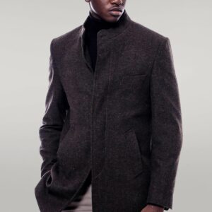 Mandarin Collar Brown Short Coat - Wessi
