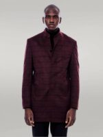 Mandarin-Collar-Burgundy-Checked-Coat-Wessi-1