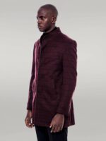 Mandarin-Collar-Burgundy-Checked-Coat-Wessi-3