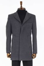 Mandarin Collar Grey Men's Long Men's Coat