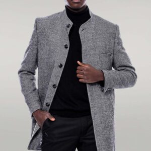 Mandarin Collar Grey Short Coat - Wessi