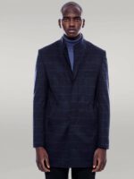 Mandarin-Collar-Navy-Checked-Coat-Wessi-1