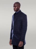 Mandarin-Collar-Navy-Checked-Coat-Wessi-2