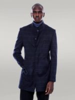 Mandarin-Collar-Navy-Checked-Coat-Wessi-3