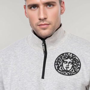 Mandarin Collar Patterned Grey Sweatshirt - Wessi