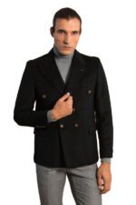 Mens Double Breasted Slim Fit Black Blazer