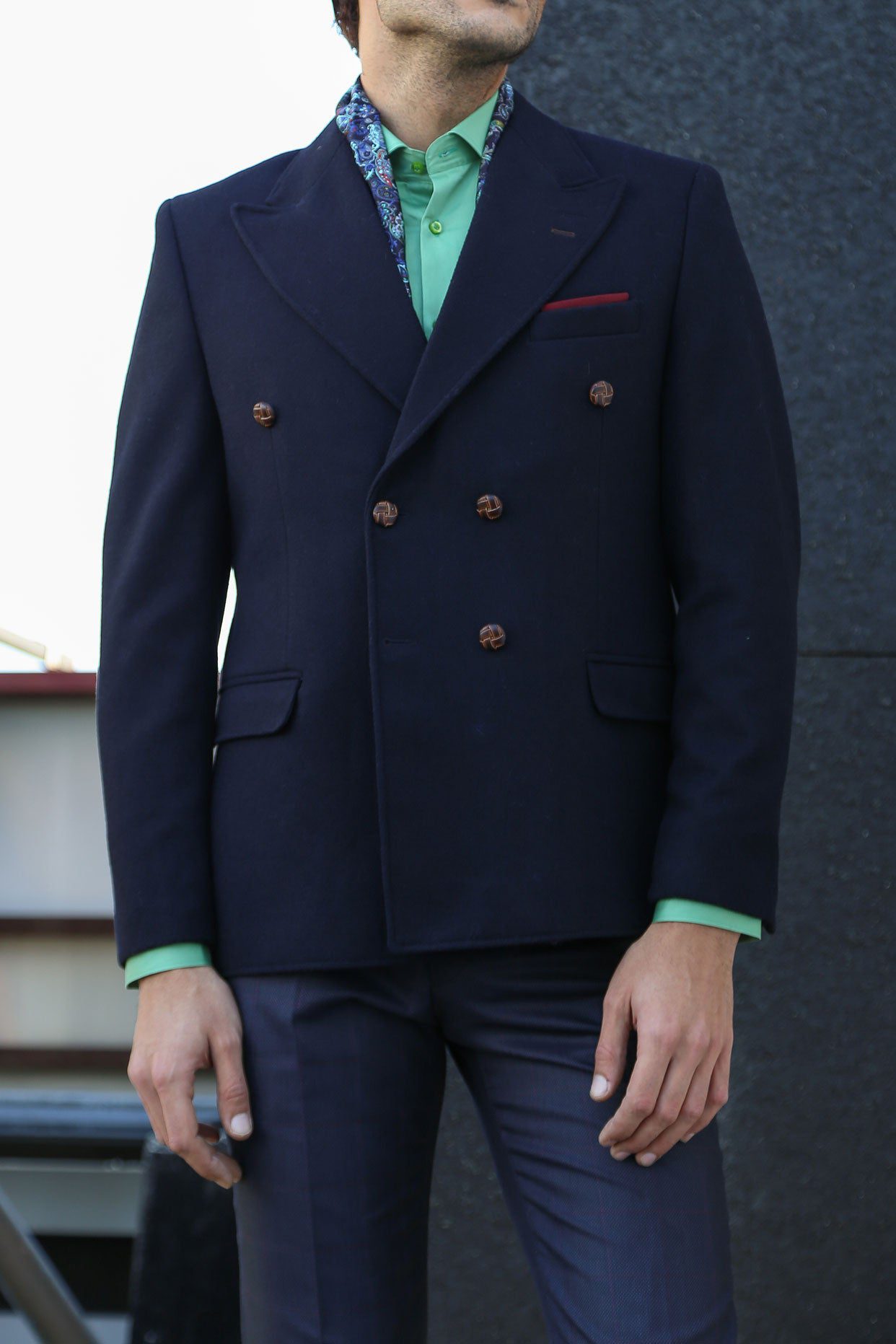 Men's Navy Blue Striped Notched Lapel Slim Fit Single Breasted Blazers
