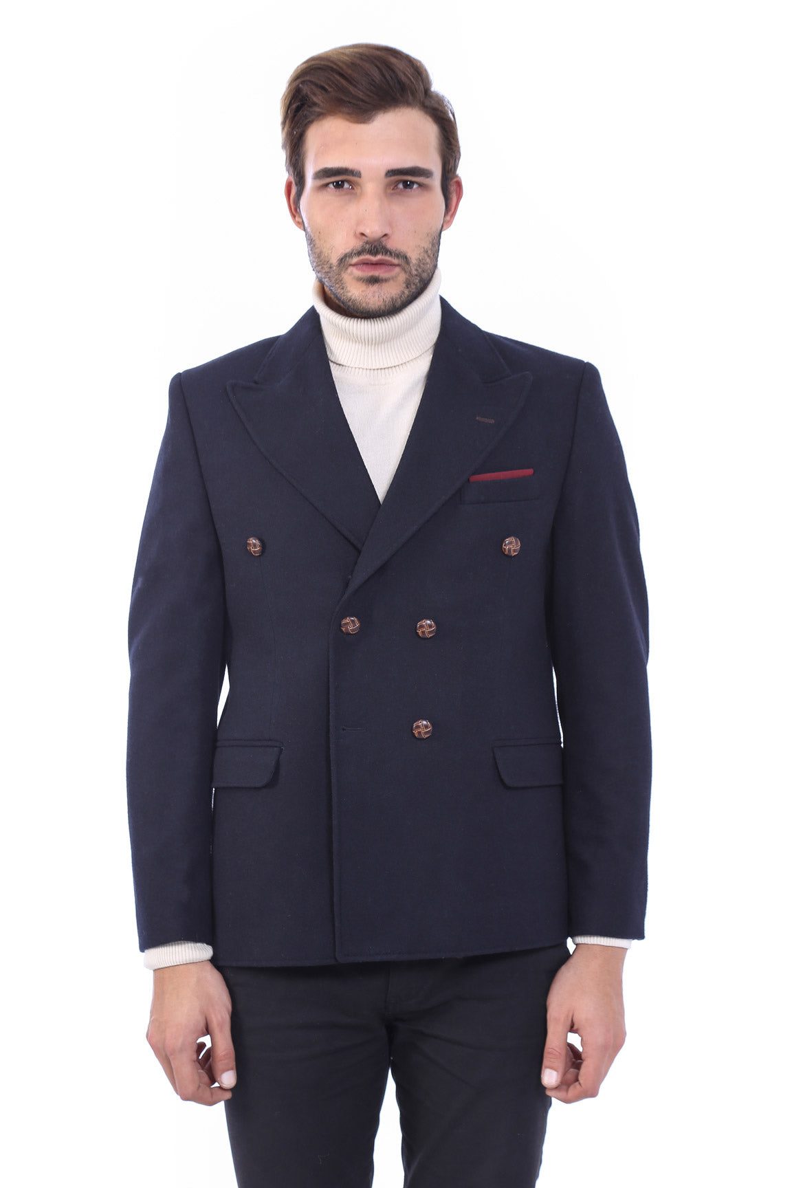 Men's Navy Blue Printed Single-Breasted Slim-Fit Casual Blazer