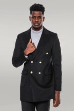 Metal Buttoned Double Breasted Black Men Long Coat