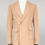 Metal Buttoned Double Breasted Cream Men Coat - Wessi