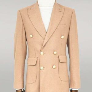 Metal Buttoned Double Breasted Cream Men Coat - Wessi