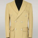 Metal Buttons Wool Cashmere Beige Men Double Breasted Coat - Wessi
