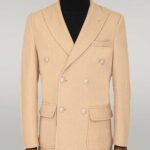 Metal Buttons Wool Cashmere Cream Men Double Breasted Coat - Wessi