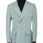 Metal Buttons Wool Cashmere Light Blue Men Double Breasted Coat - Wessi