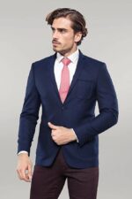 Modeled Slim Fit Navy Blue Jacket