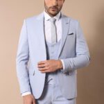 Mono Lapel Patterned Light Blue Tuxedo Suit-Wessi