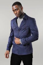 Navy Blue Cotton Trench Coat
