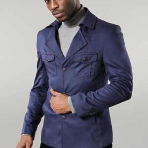 Navy Blue Cotton Trench Coat - Wessi