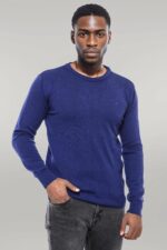 Navy-Blue-Crew-Neck-Embroidered-Plain-Knitwear-Wessi-1