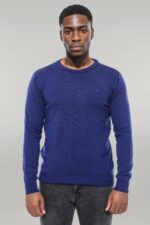 Navy-Blue-Crew-Neck-Embroidered-Plain-Knitwear-Wessi-3