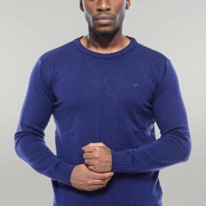 Navy Blue Crew Neck Embroidered Plain Knitwear - Wessi