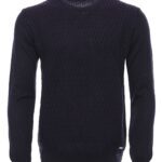 Navy Blue Diamond Patterned Circle Neck Sweater - Wessi