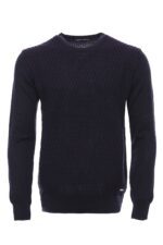 Navy Blue Diamond Patterned Circle Neck Sweater