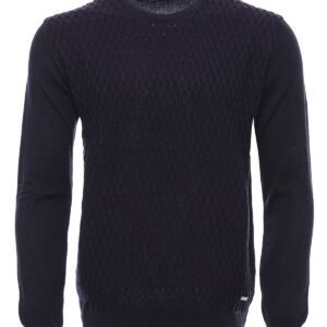 Navy Blue Diamond Patterned Circle Neck Sweater - Wessi