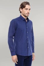 Navy Blue Floral Patterned Slim Fit Shirt