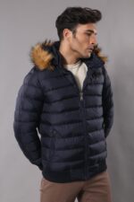 Navy Blue Hooded Men's Down Coat
