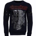 Navy Blue Patterned Slim Fit Sweatshirt - Wessi