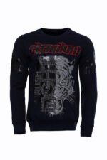 Navy Blue Patterned Slim Fit Sweatshirt
