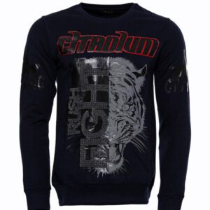 Navy Blue Patterned Slim Fit Sweatshirt - Wessi