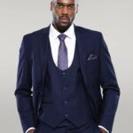 Navy Blue Plain 3-Piece Suit with Vest | Wessi