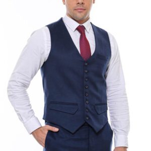 Navy Blue Plain 8 Buttoned Vest - Wessi