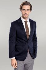 Navy Blue Plain Slim-Fit Jacket