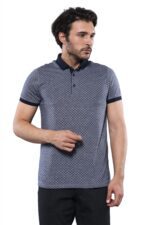 Navy Blue Polo Printed Men T-Shirt