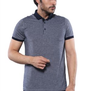 Navy Blue Polo Printed Men T-Shirt | Wessi
