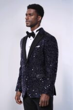 Navy-Blue-Sequin-Patterned-Party-Blazer-Wessi-2