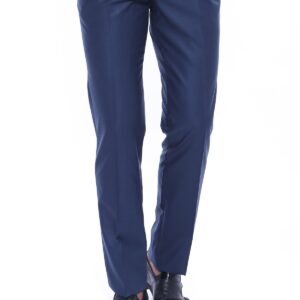 Navy Blue Slim Fit Plain Men Pants - Wessi